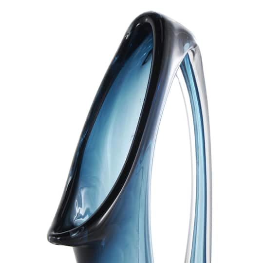 Blue Abstract Glass Vase with Cutout Handle & Elongated Opening